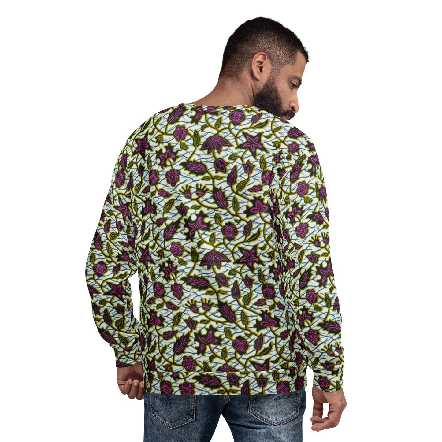 Pink Green Leaves Ankara Unisex Sweatshirt