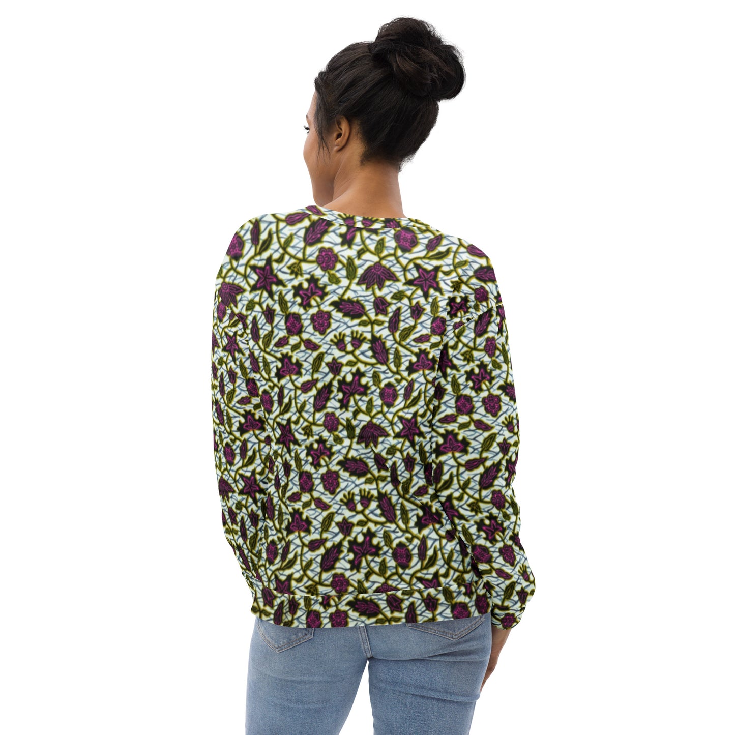 Pink Green Leaves Ankara Unisex Sweatshirt