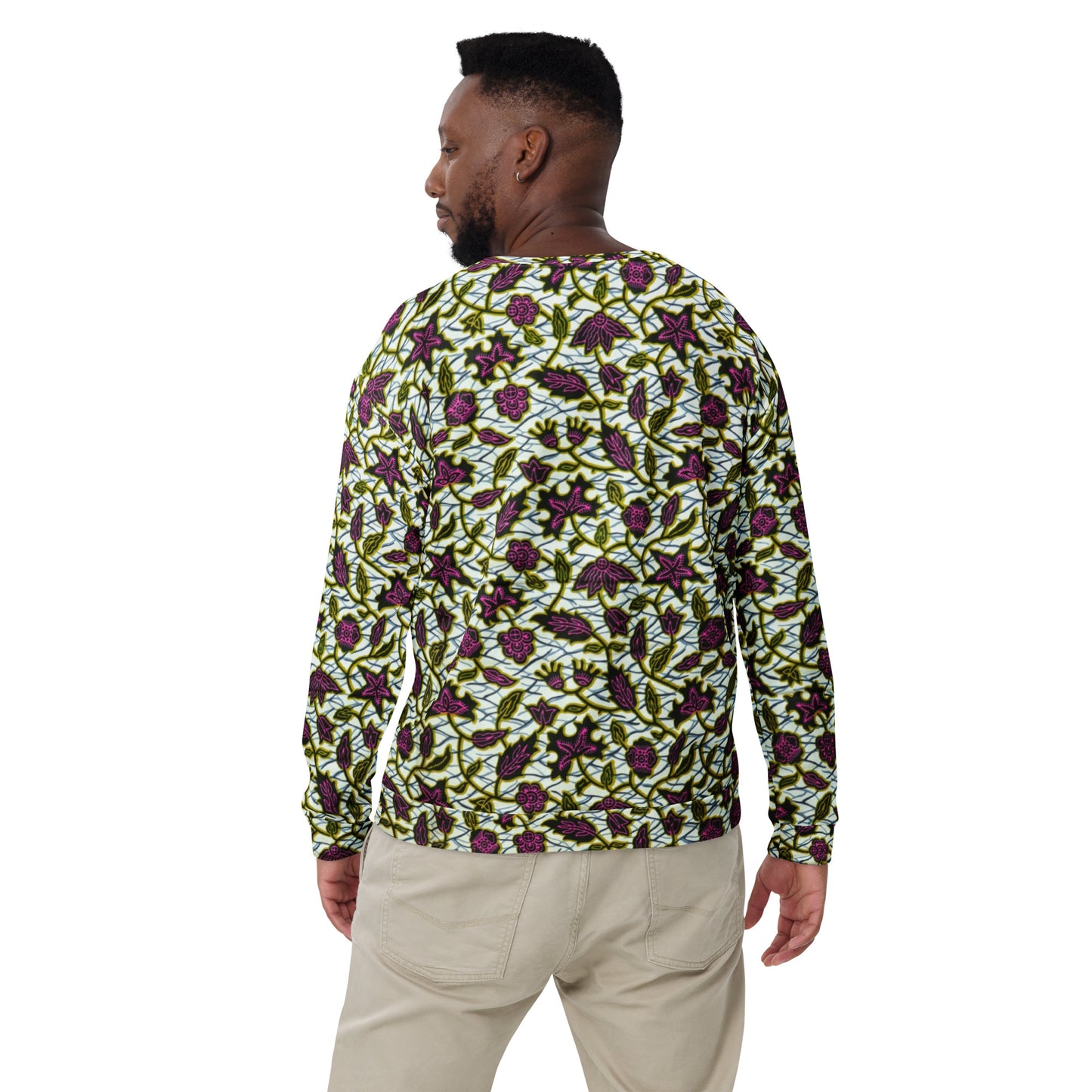 Pink Green Leaves Ankara Unisex Sweatshirt