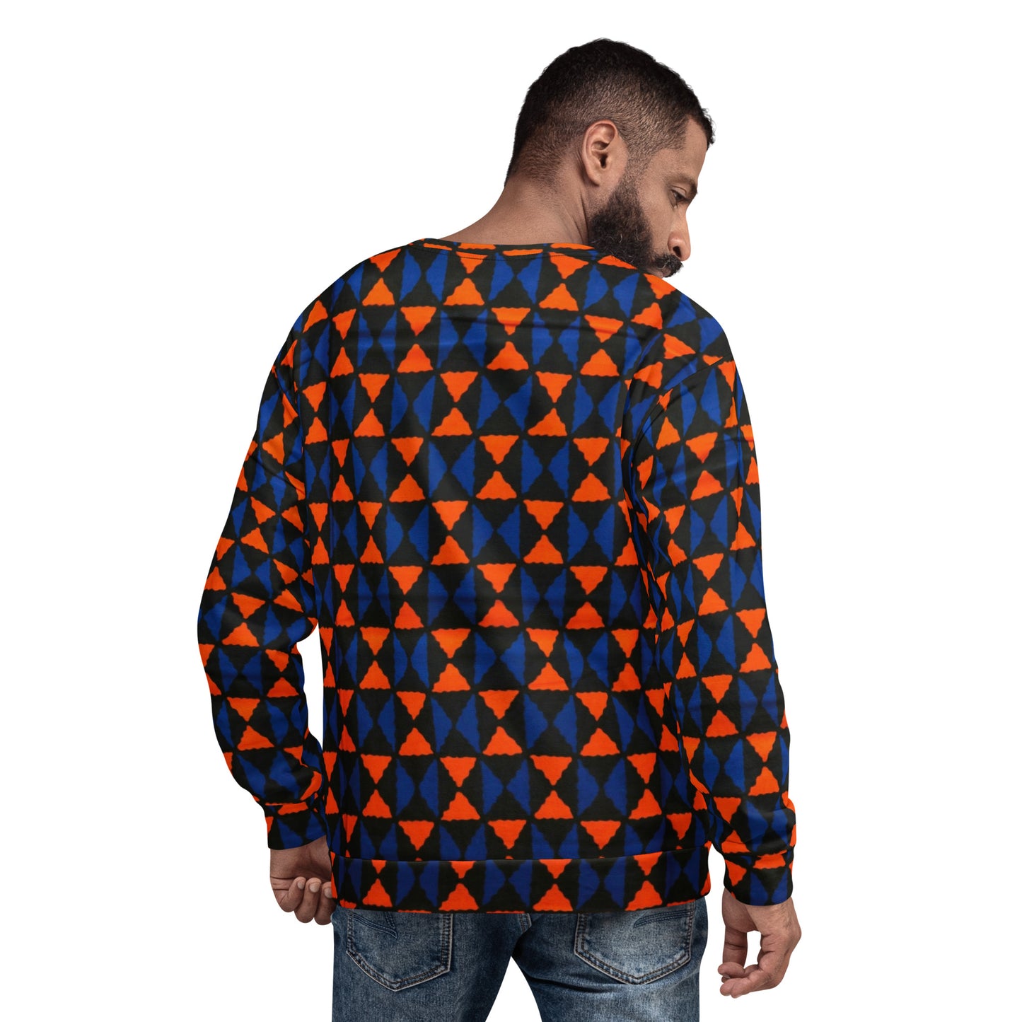 Orange Blue Triangle Ankara Unisex Sweatshirt