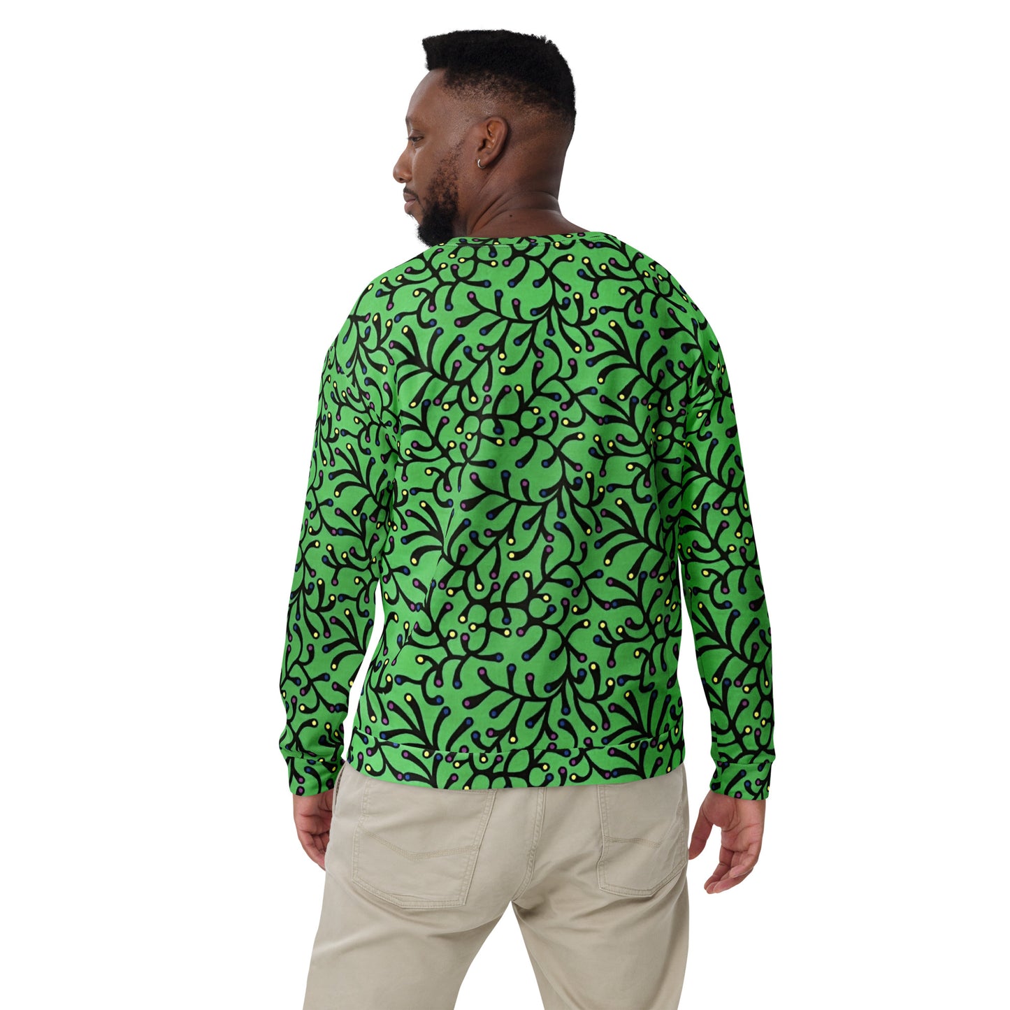 Vibrant Green And Yellow Polka Dots Ankara Unisex Sweatshirt