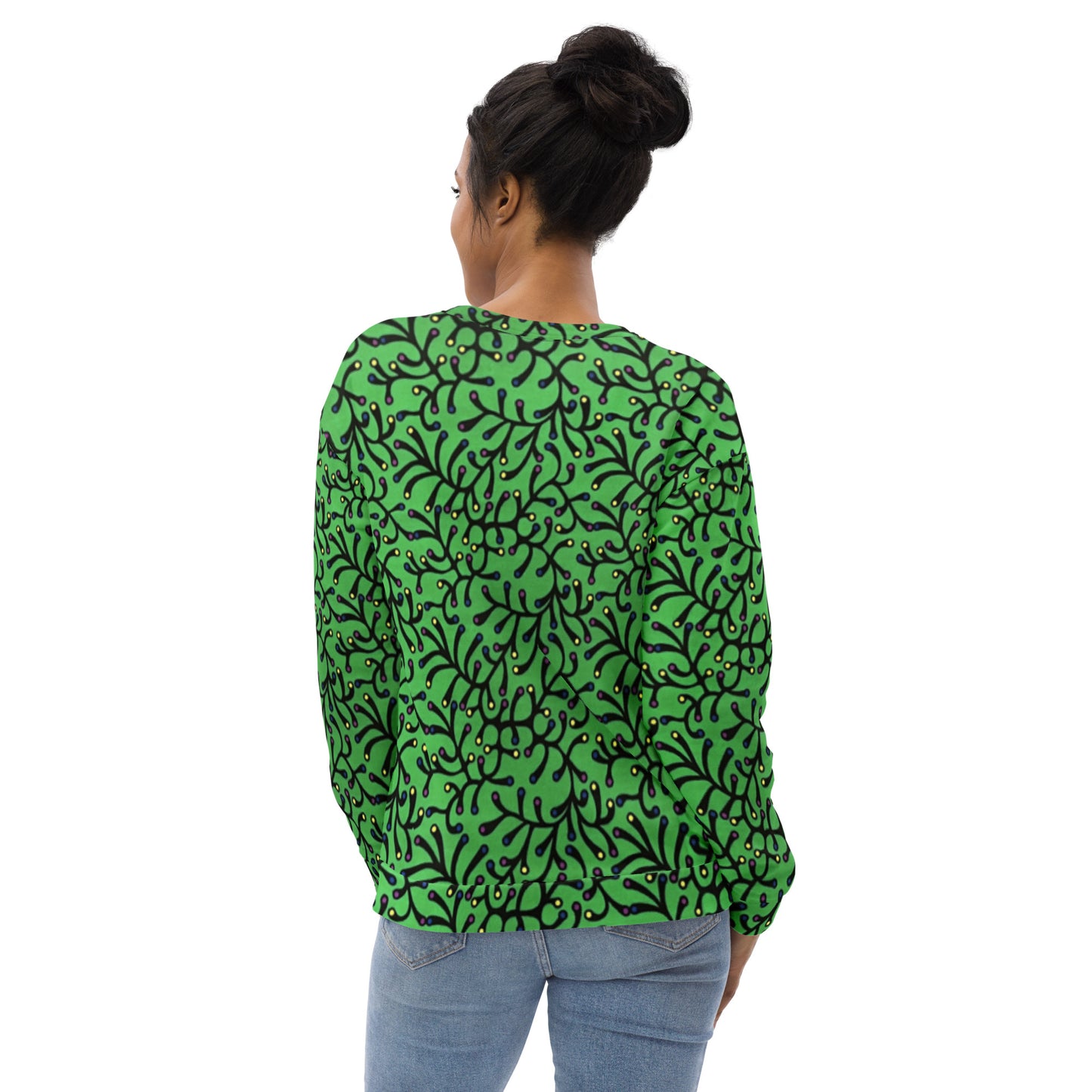 Vibrant Green And Yellow Polka Dots Ankara Unisex Sweatshirt