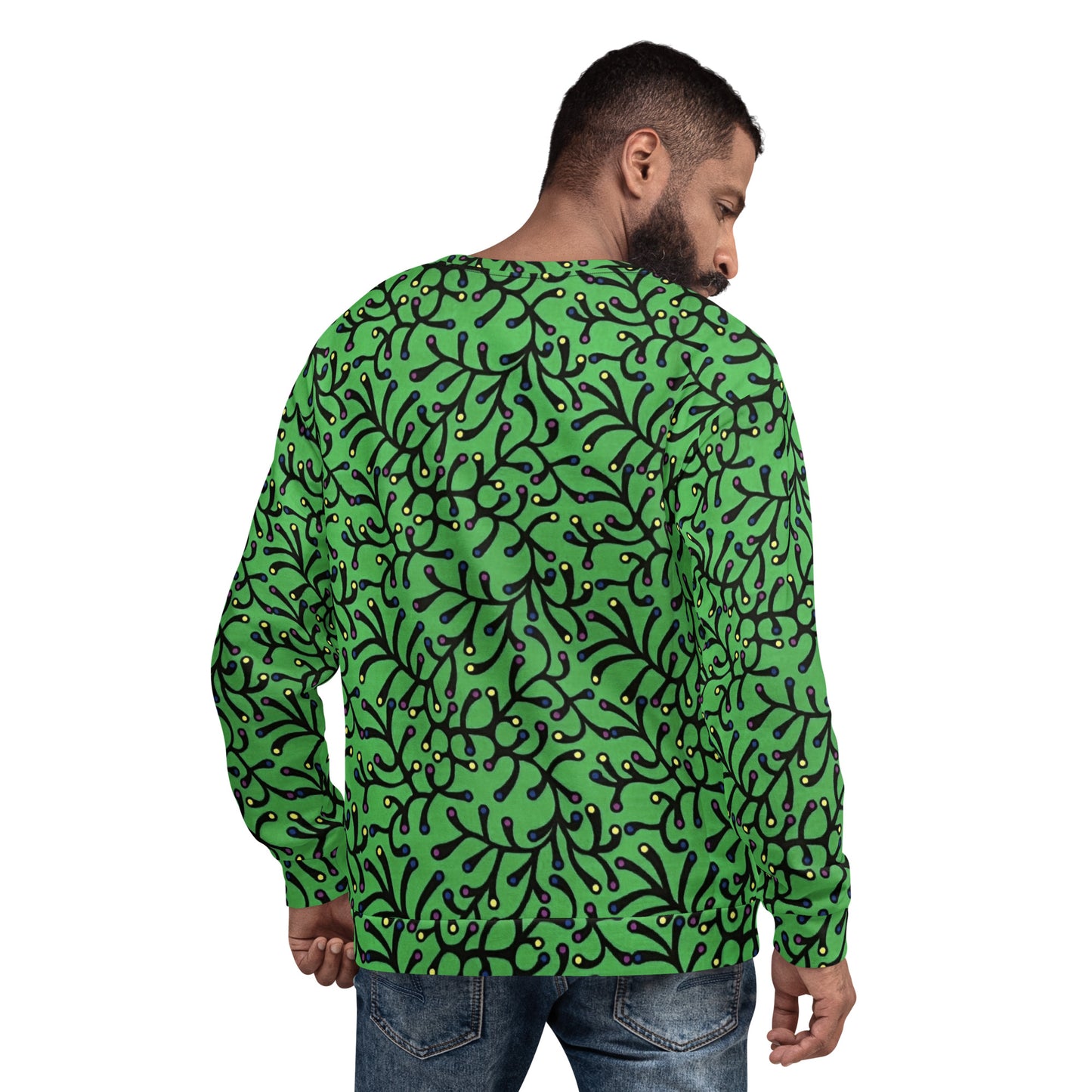 Vibrant Green And Yellow Polka Dots Ankara Unisex Sweatshirt