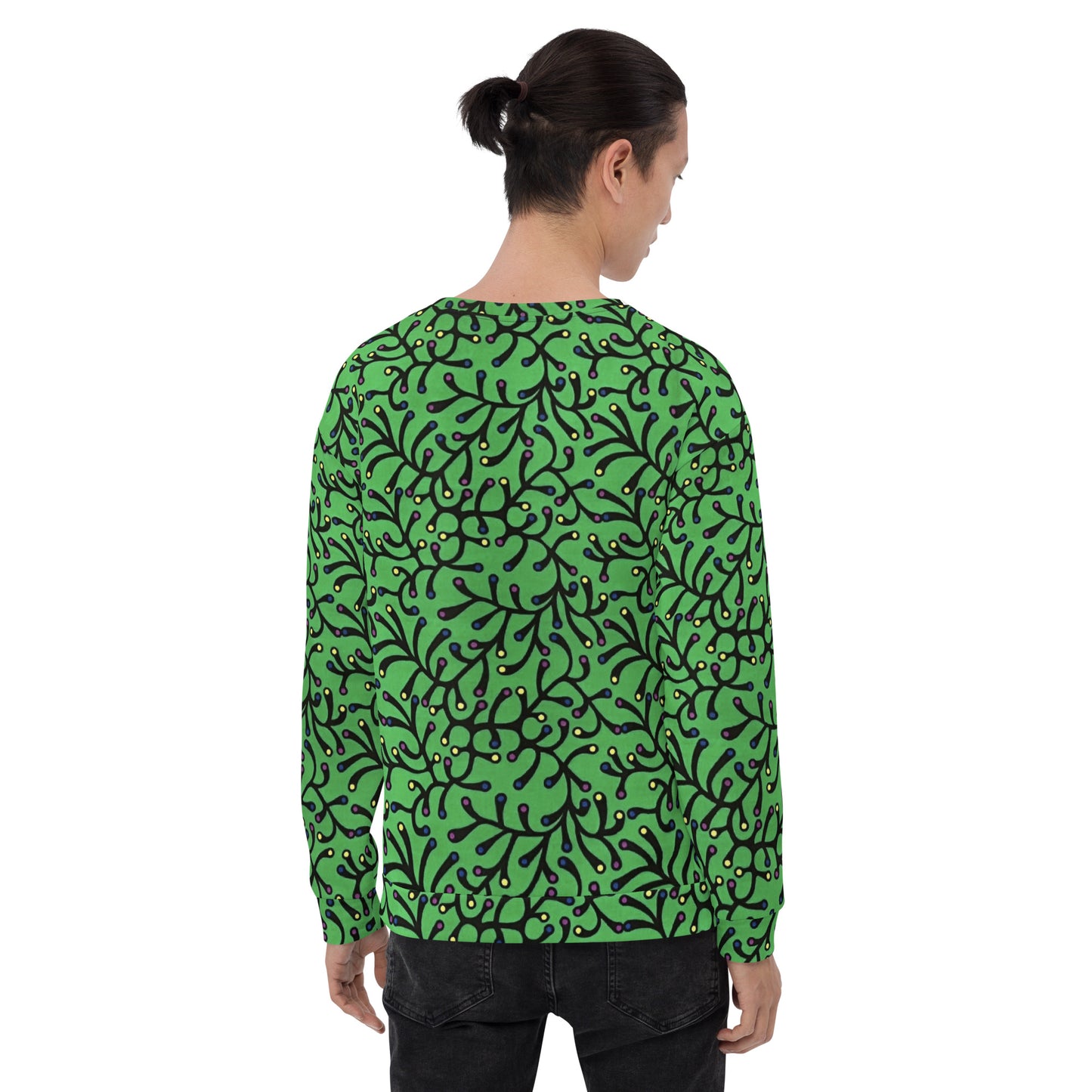 Vibrant Green And Yellow Polka Dots Ankara Unisex Sweatshirt