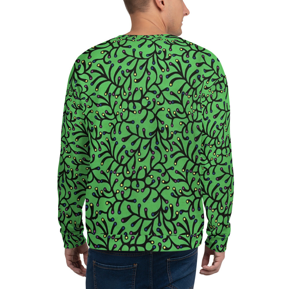 Vibrant Green And Yellow Polka Dots Ankara Unisex Sweatshirt