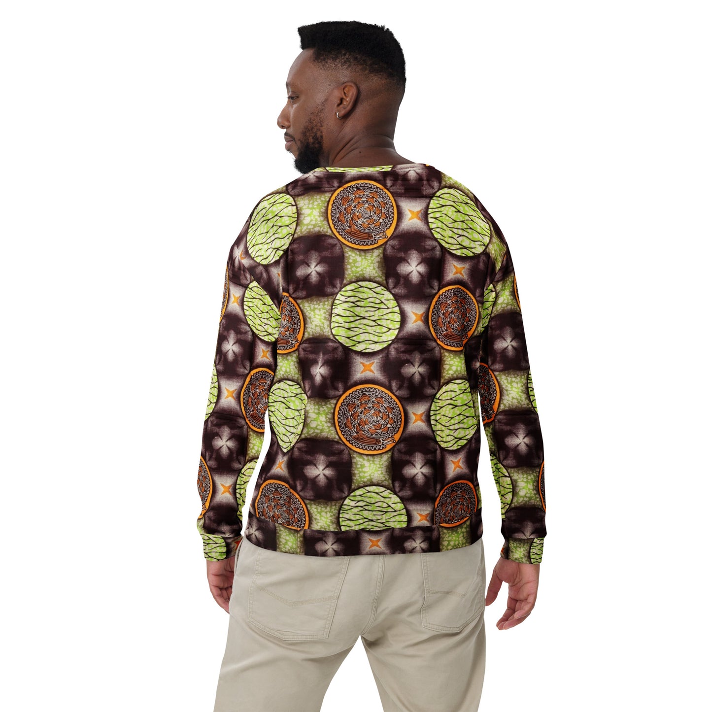 Lime Green On Brown Ankara Unisex Sweatshirt