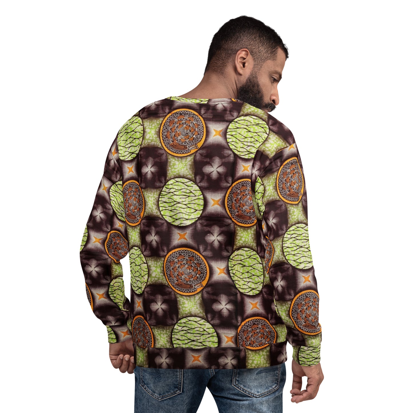 Lime Green On Brown Ankara Unisex Sweatshirt