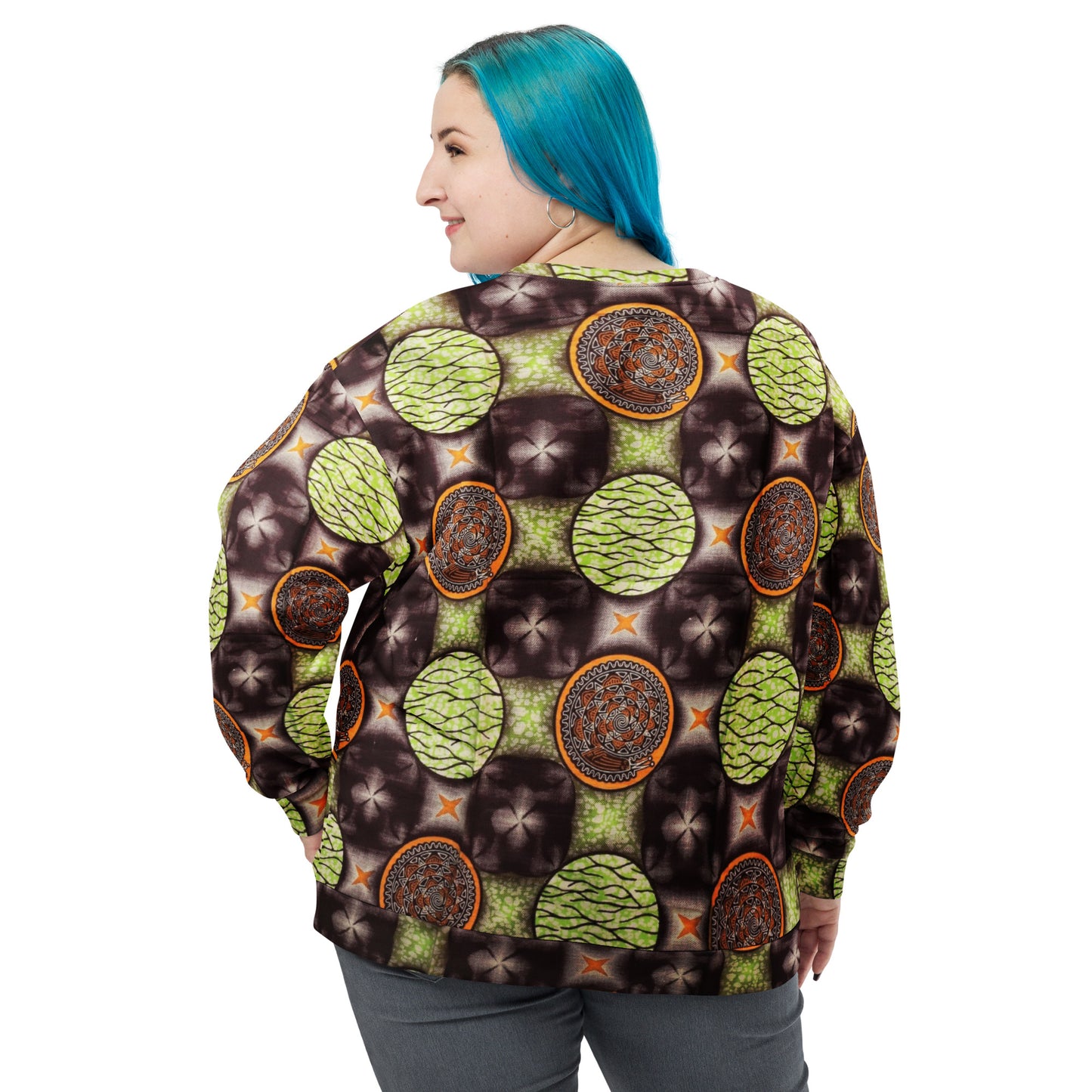 Lime Green On Brown Ankara Unisex Sweatshirt