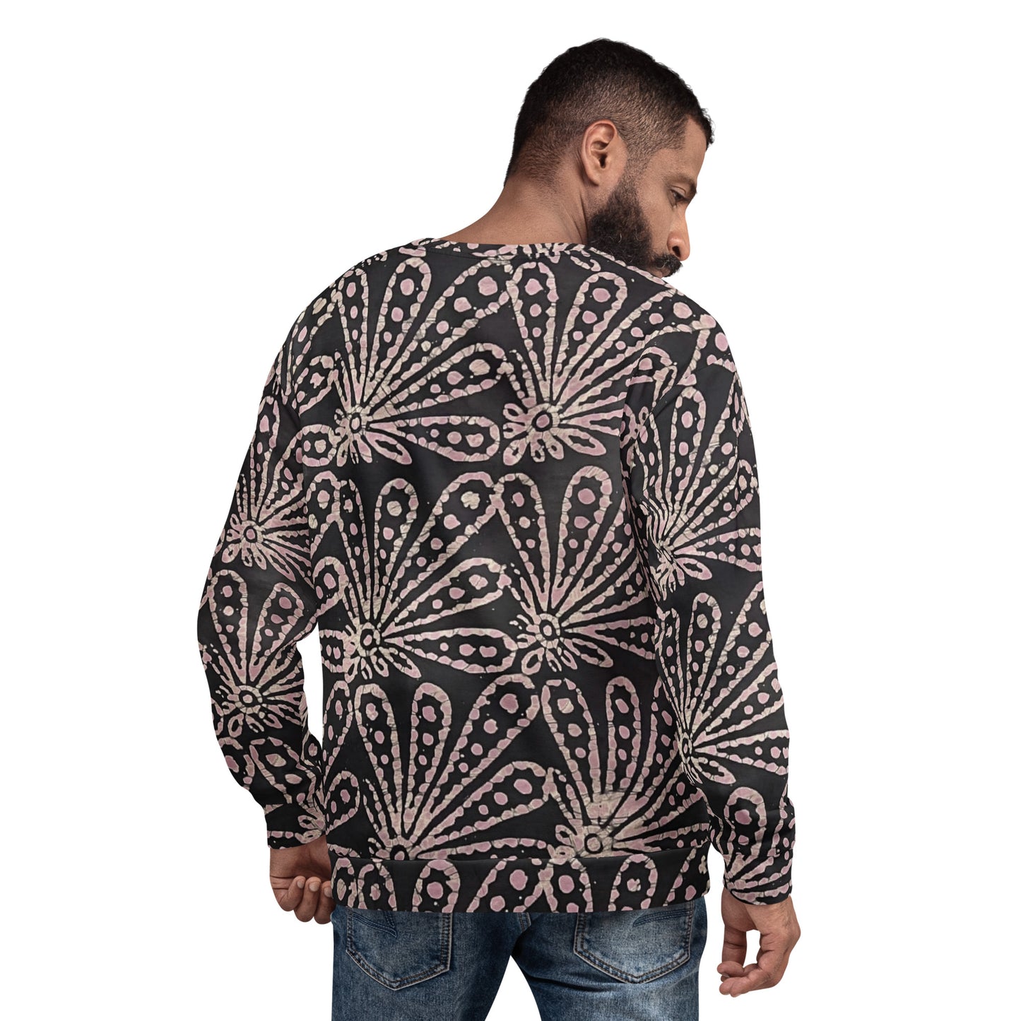 Brown Pale Pink Floral Pattern Adire Unisex Sweatshirt