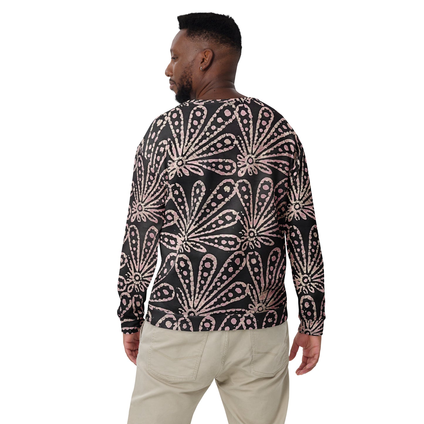 Brown Pale Pink Floral Pattern Adire Unisex Sweatshirt