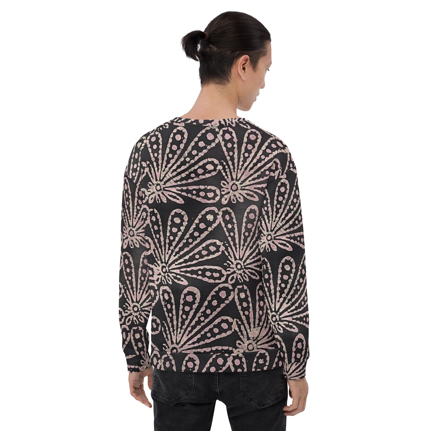 Brown Pale Pink Floral Pattern Adire Unisex Sweatshirt