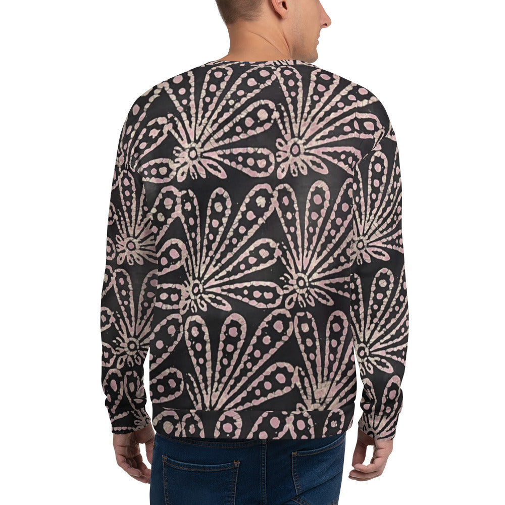 Brown Pale Pink Floral Pattern Adire Unisex Sweatshirt