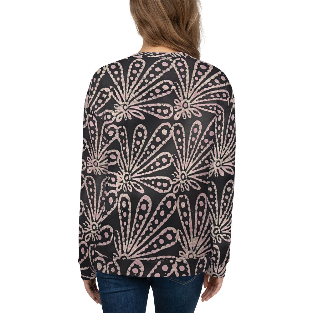 Brown Pale Pink Floral Pattern Adire Unisex Sweatshirt