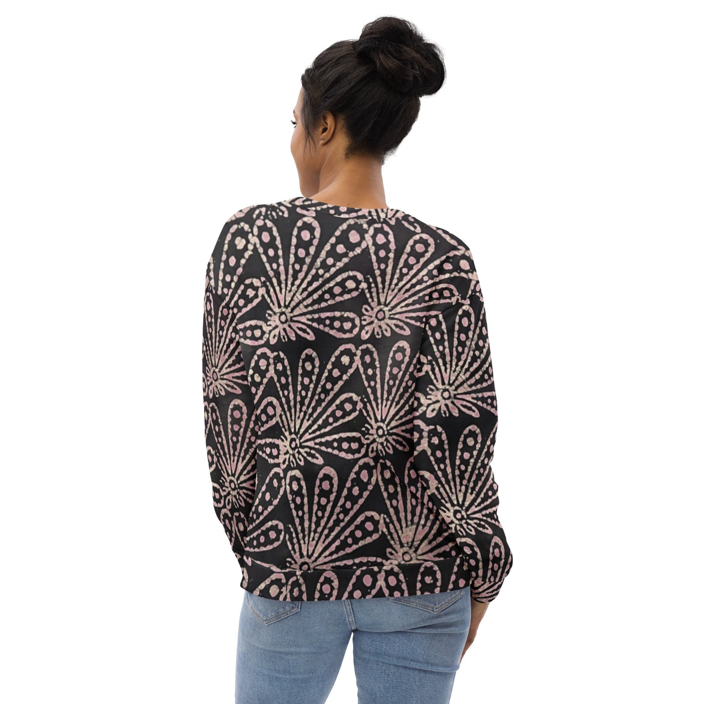 Brown Pale Pink Floral Pattern Adire Unisex Sweatshirt