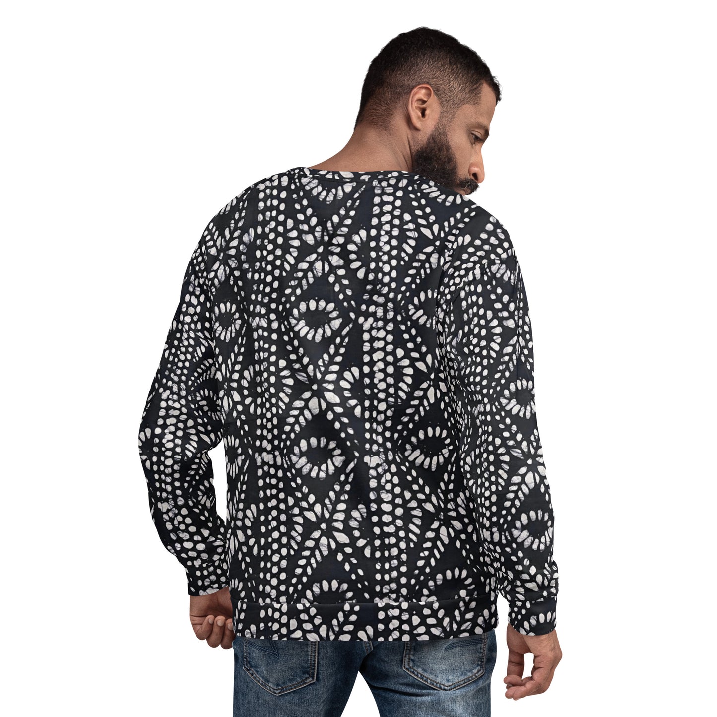 Black And White Nigerian Abstract Aztec Print Adire Unisex Sweatshirt