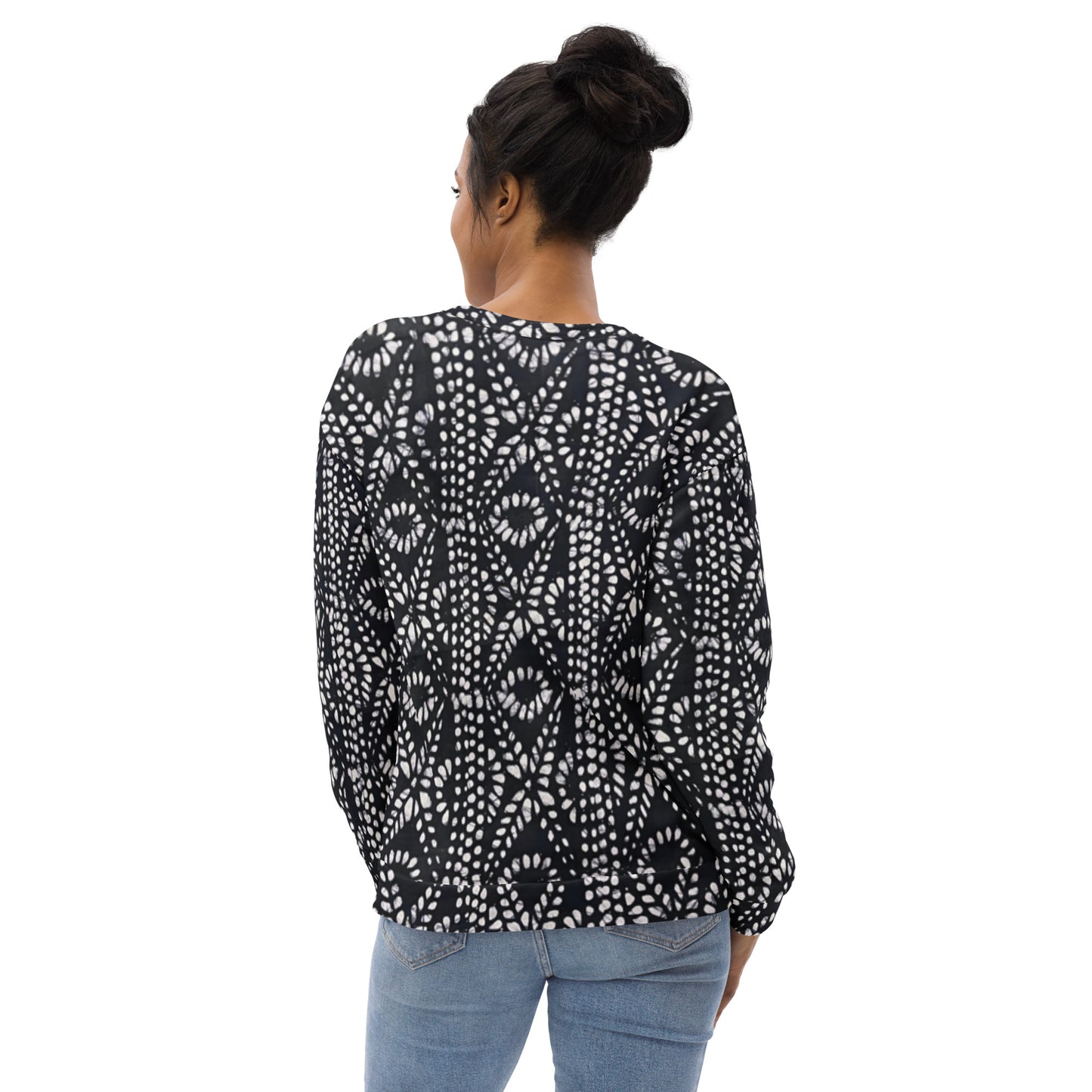 Black And White Nigerian Abstract Aztec Print Adire Unisex Sweatshirt