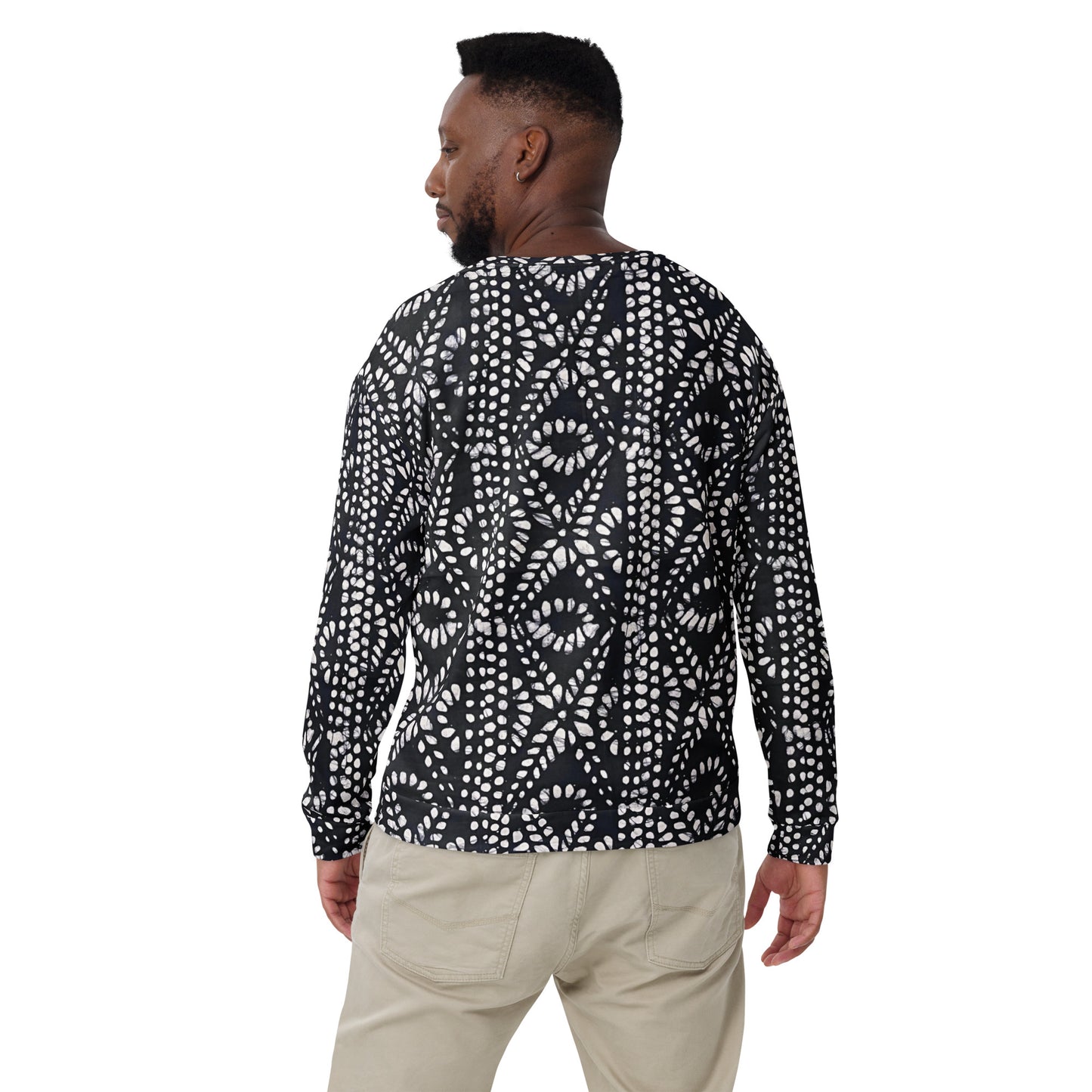 Black And White Nigerian Abstract Aztec Print Adire Unisex Sweatshirt