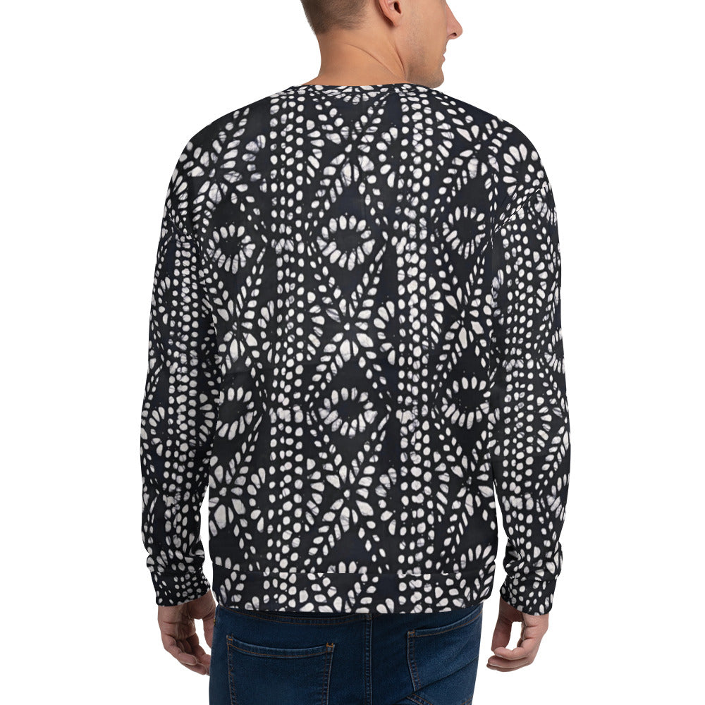 Black And White Nigerian Abstract Aztec Print Adire Unisex Sweatshirt