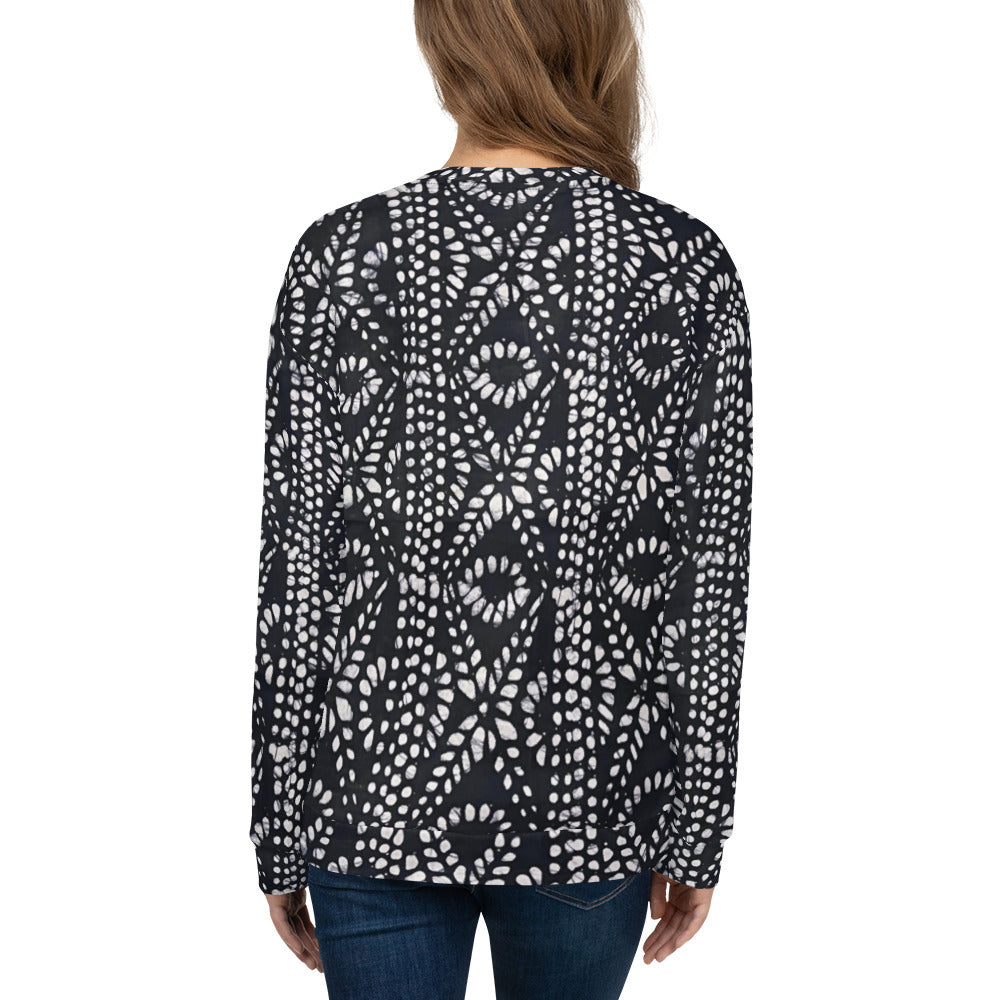 Black And White Nigerian Abstract Aztec Print Adire Unisex Sweatshirt