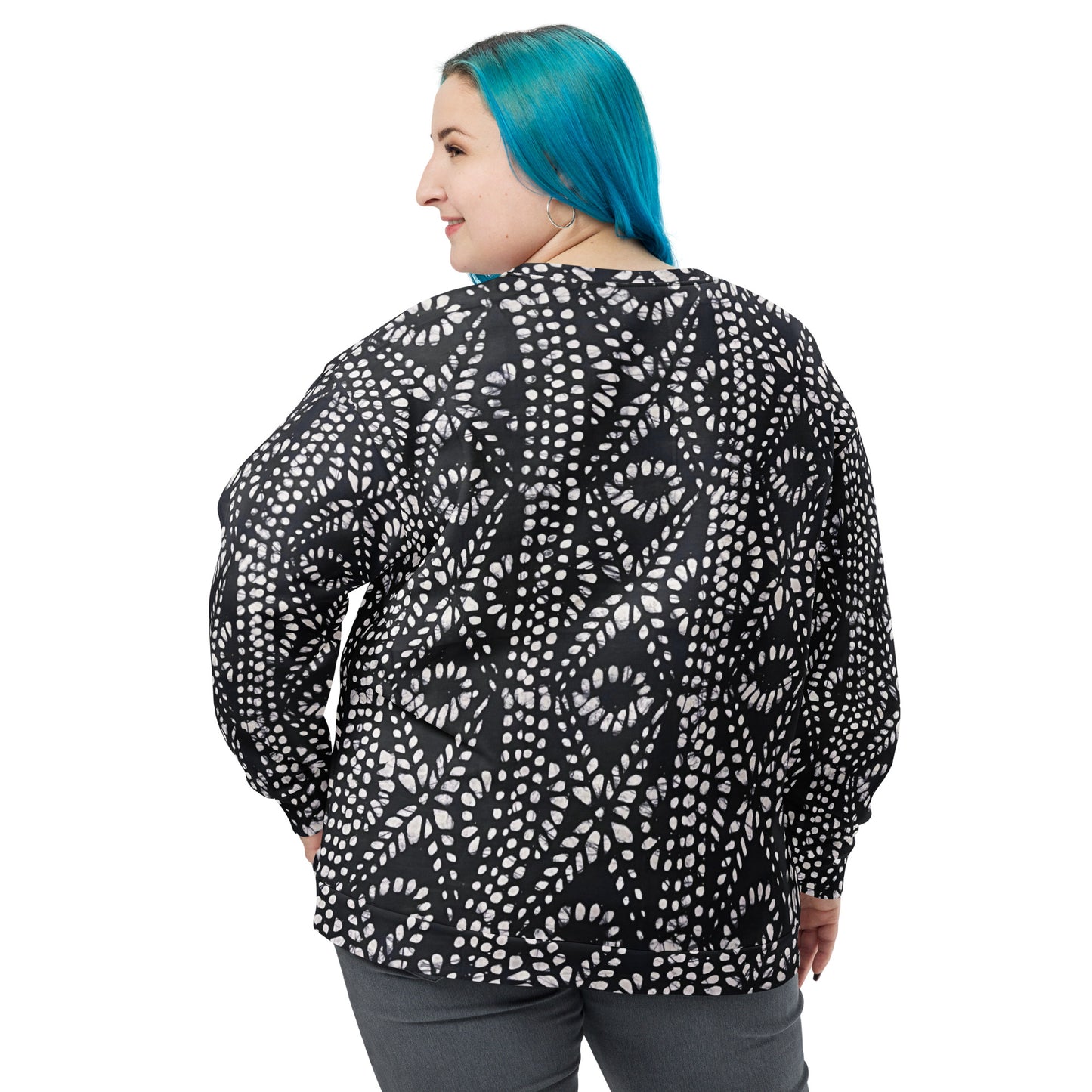 Black And White Nigerian Abstract Aztec Print Adire Unisex Sweatshirt