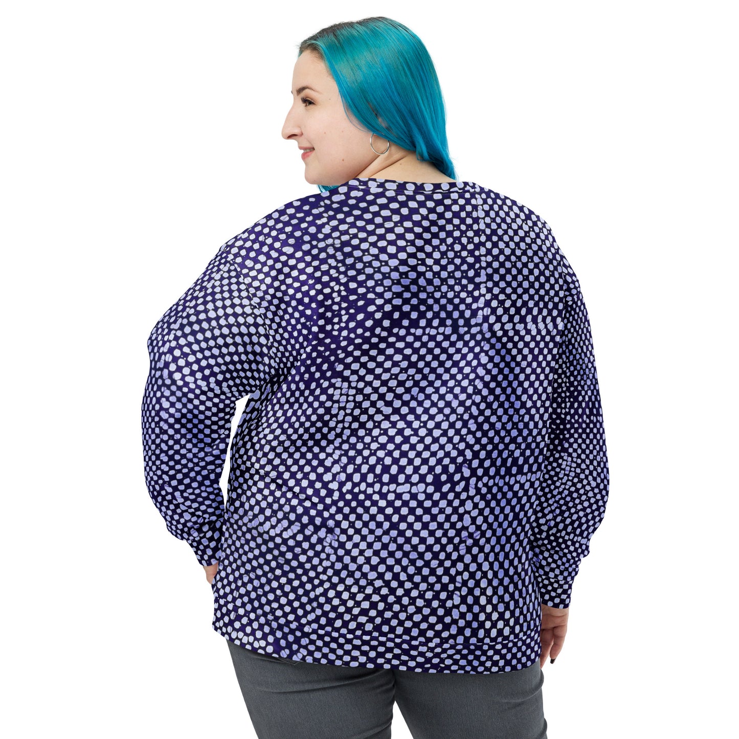 Purple And White Polka Dots Adire Unisex Sweatshirt