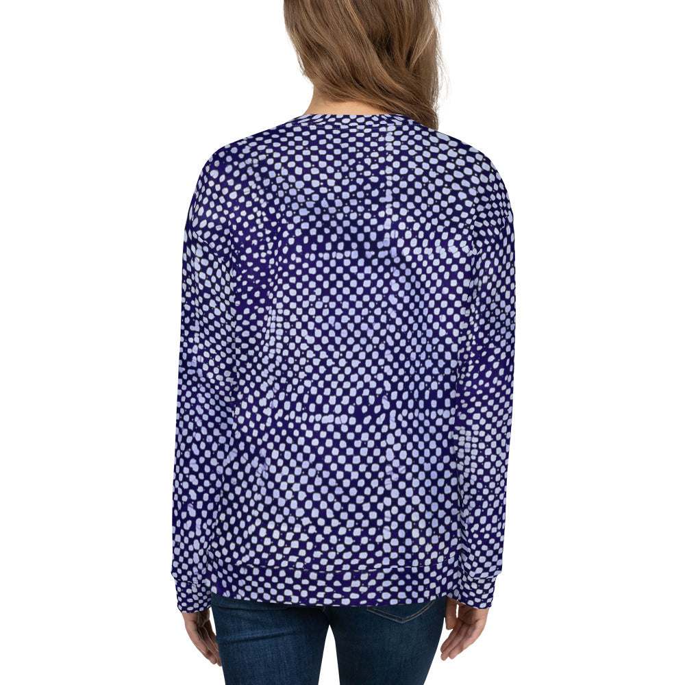 Purple And White Polka Dots Adire Unisex Sweatshirt