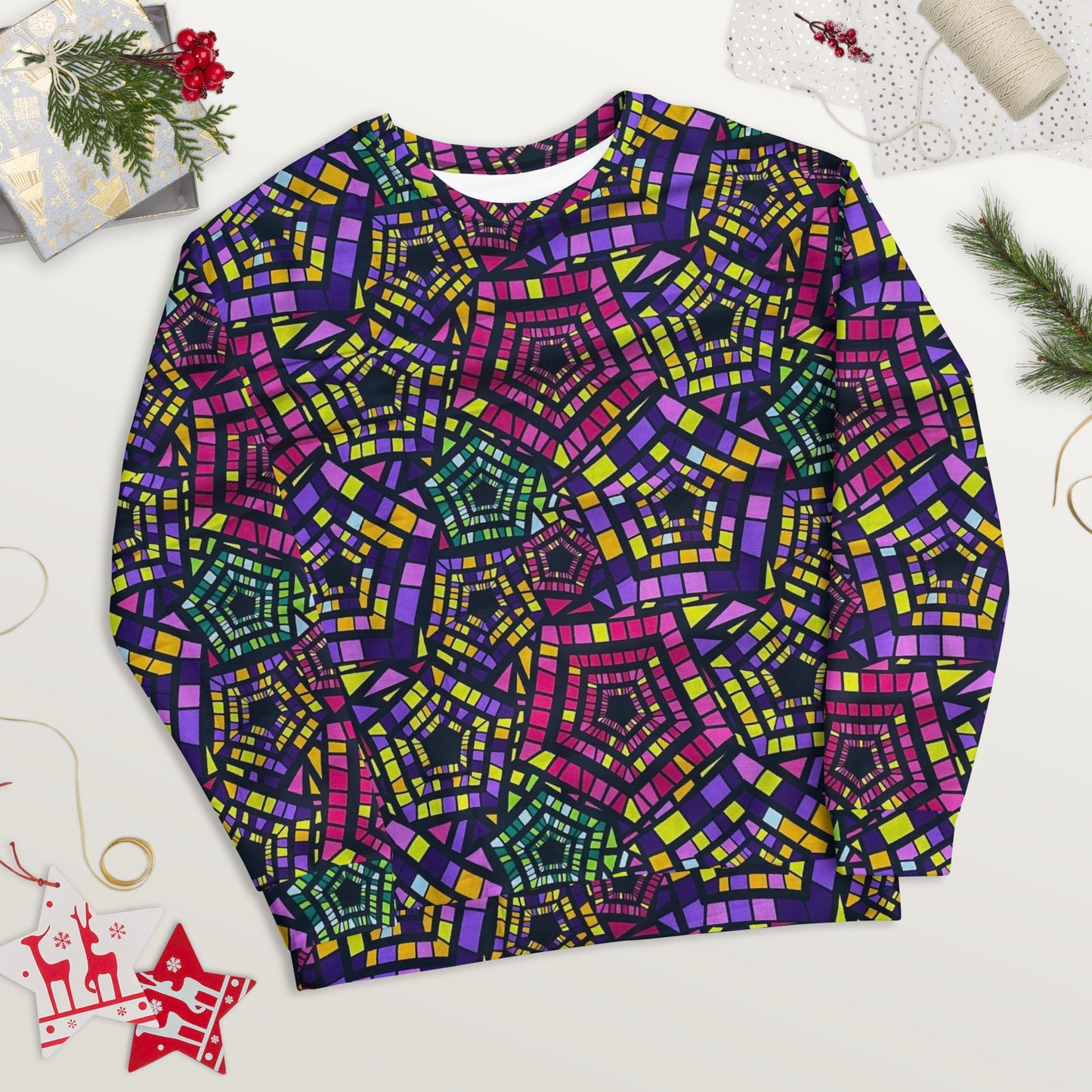 Yellow Pink Green Kente Ankara Unisex Sweatshirt