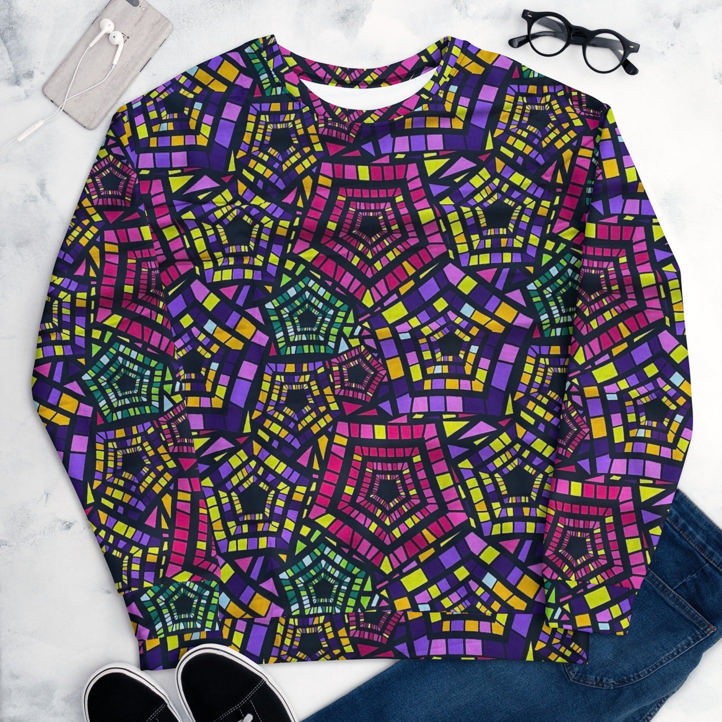 Yellow Pink Green Kente Ankara Unisex Sweatshirt