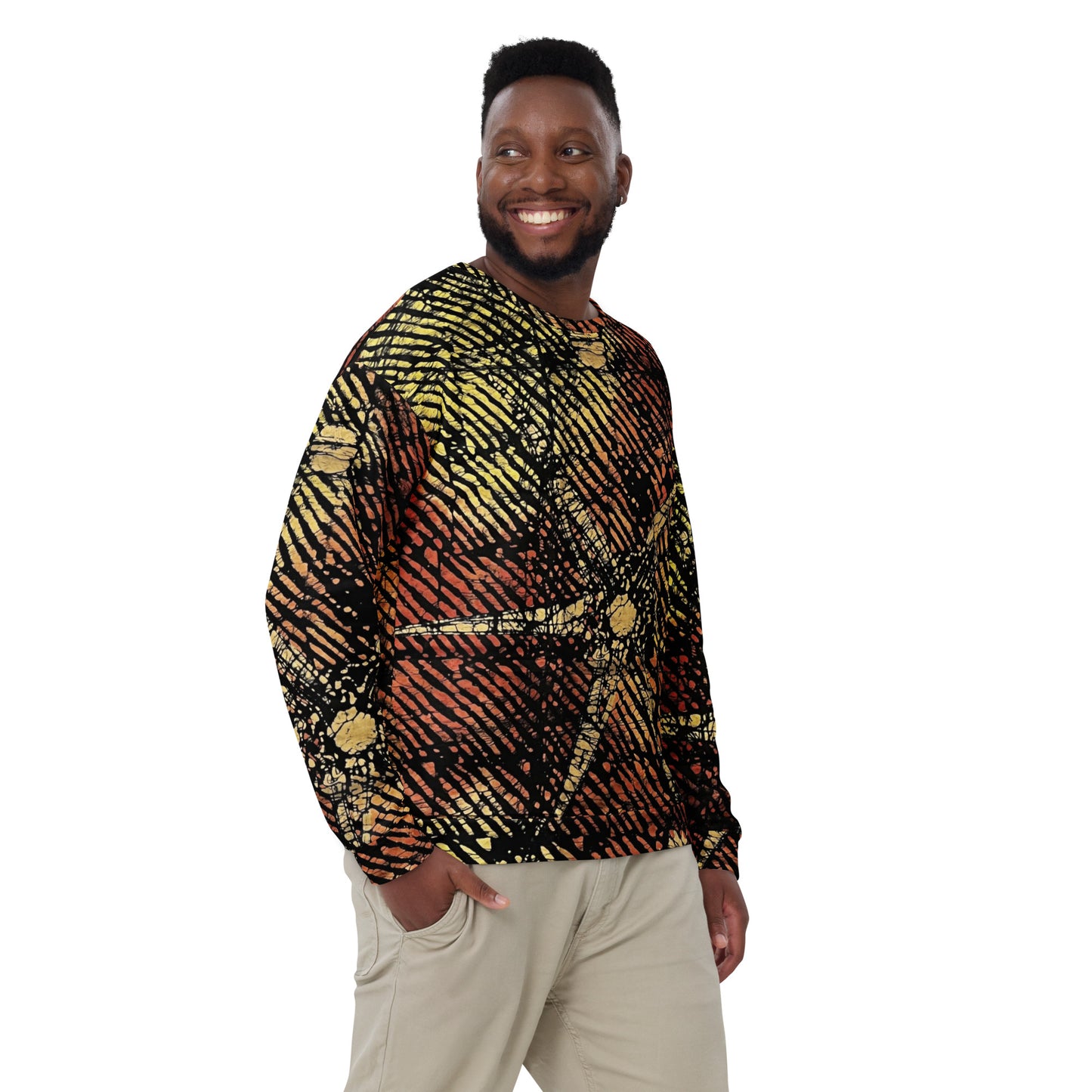 Yellow Orange Stripes African Aztec Ankara Unisex Sweatshirt