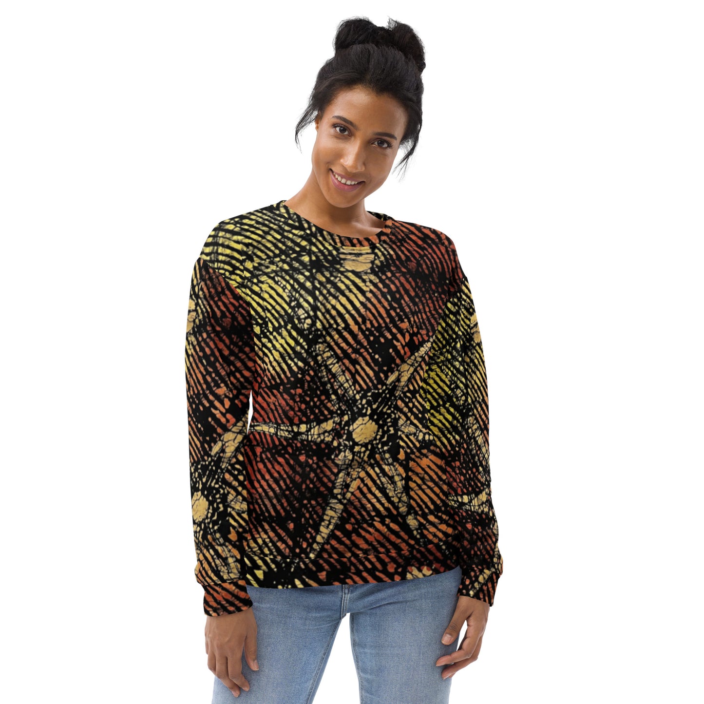 Yellow Orange Stripes African Aztec Ankara Unisex Sweatshirt