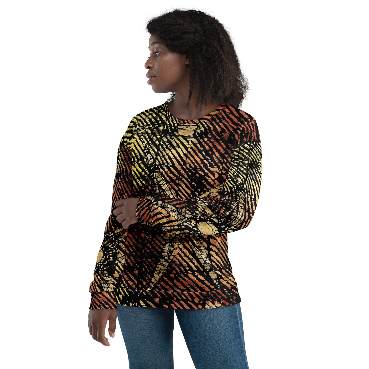 Yellow Orange Stripes African Aztec Ankara Unisex Sweatshirt