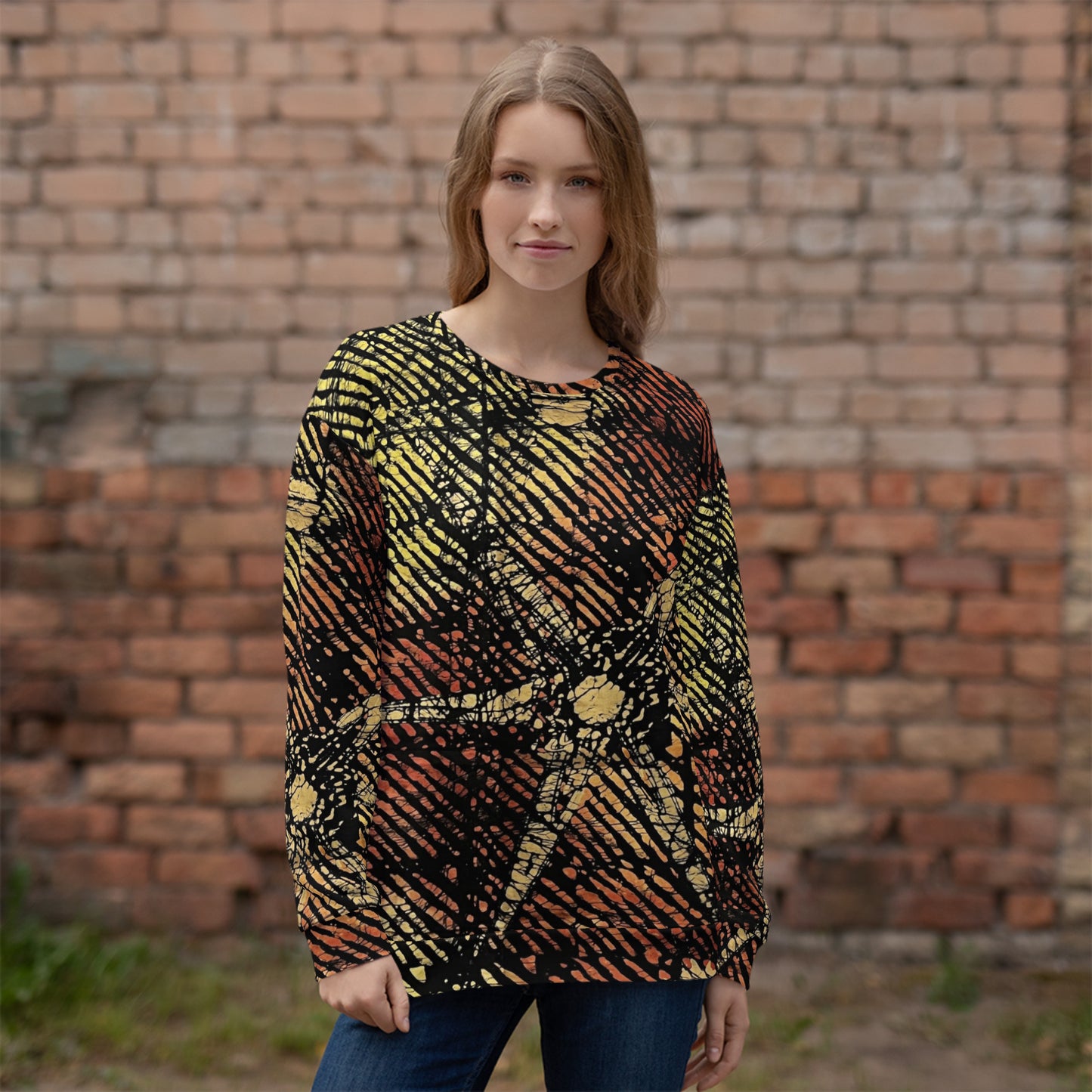 Yellow Orange Stripes African Aztec Ankara Unisex Sweatshirt