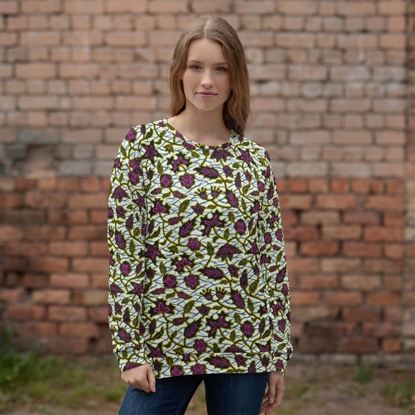 Pink Green Leaves Ankara Unisex Sweatshirt