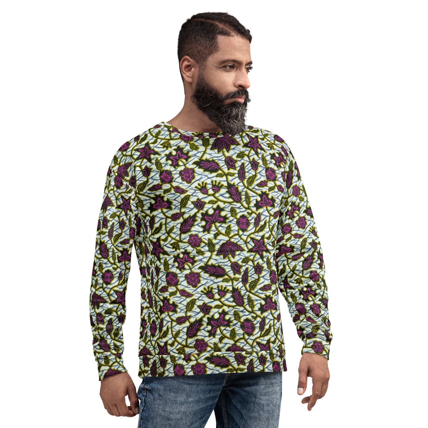 Pink Green Leaves Ankara Unisex Sweatshirt