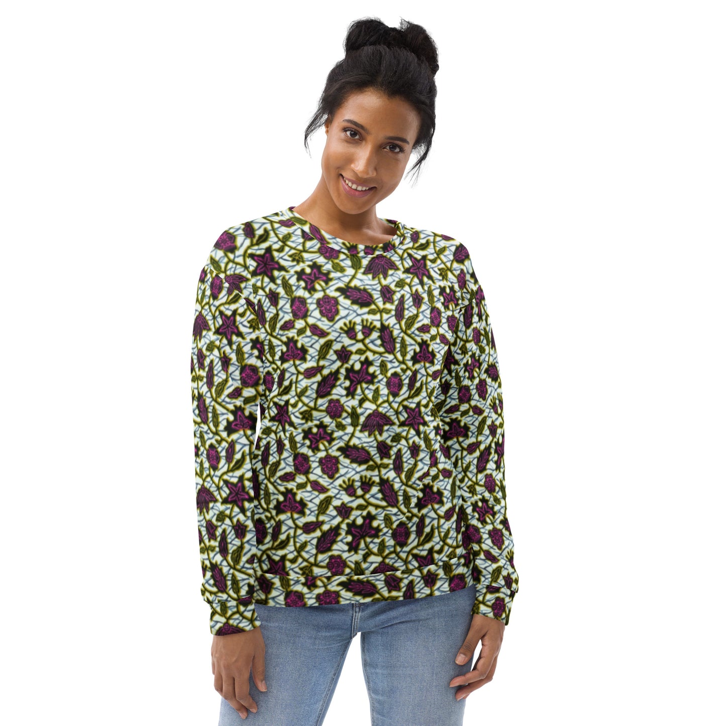 Pink Green Leaves Ankara Unisex Sweatshirt