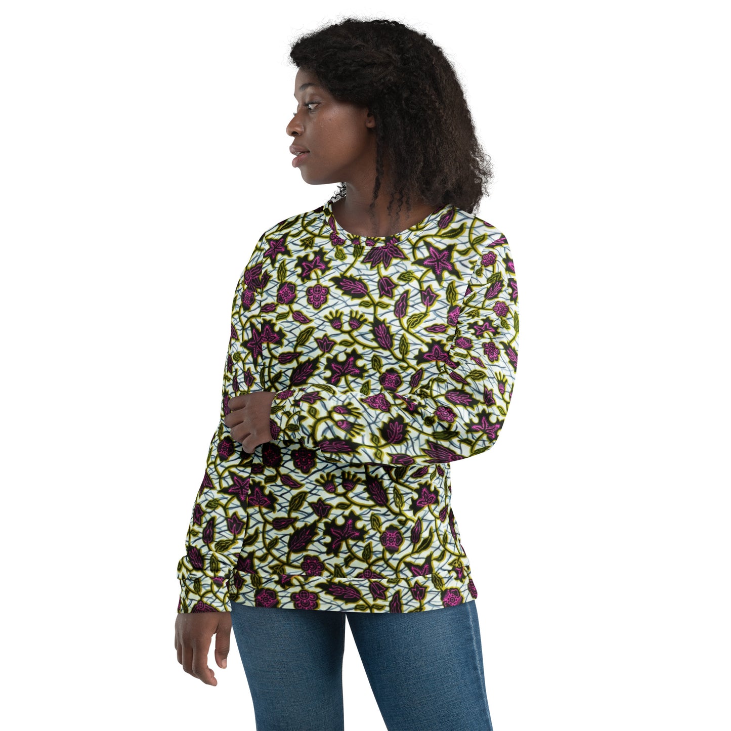 Pink Green Leaves Ankara Unisex Sweatshirt