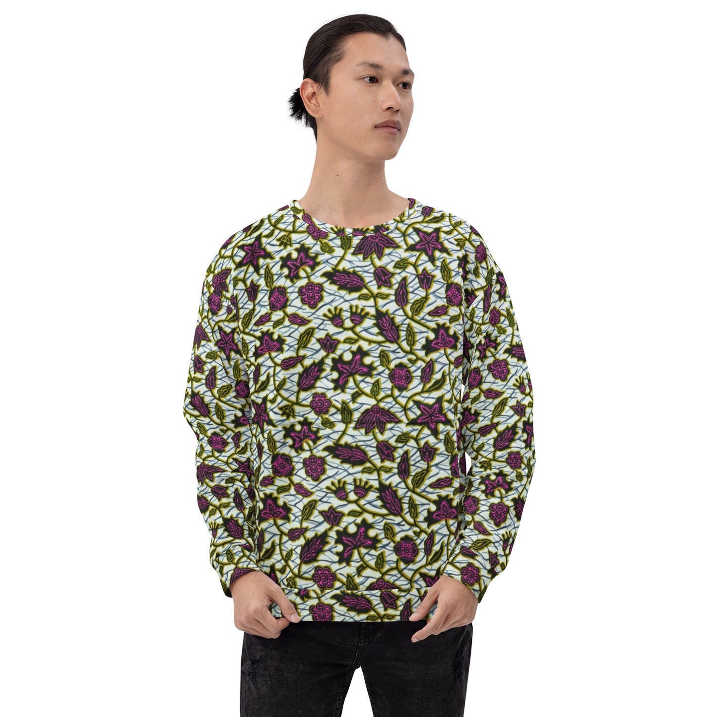 Pink Green Leaves Ankara Unisex Sweatshirt