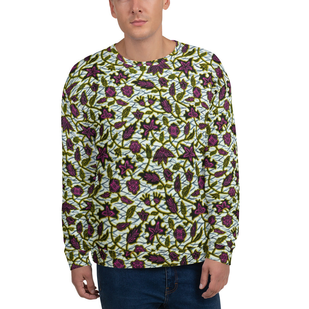 Pink Green Leaves Ankara Unisex Sweatshirt