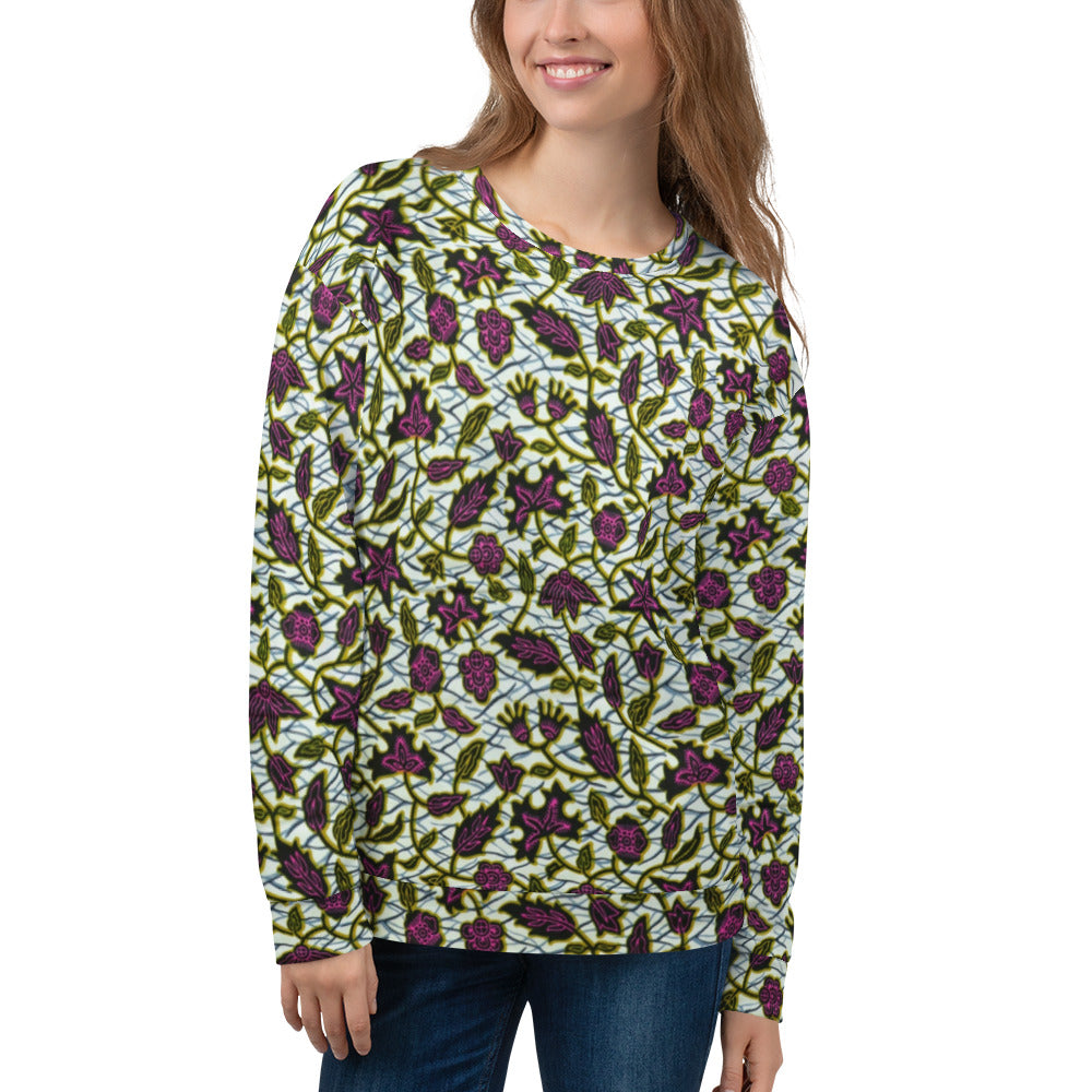 Pink Green Leaves Ankara Unisex Sweatshirt