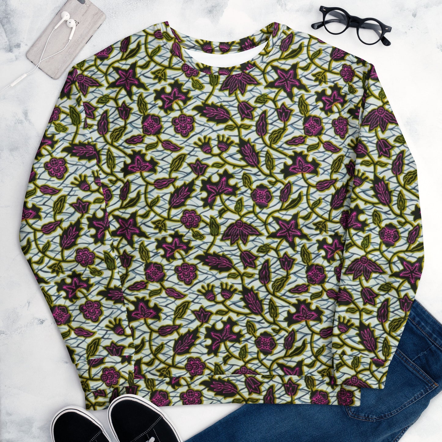 Pink Green Leaves Ankara Unisex Sweatshirt