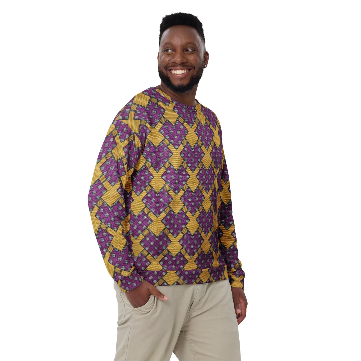 Purple Yellow Shapes Ankara Unisex Sweatshirt