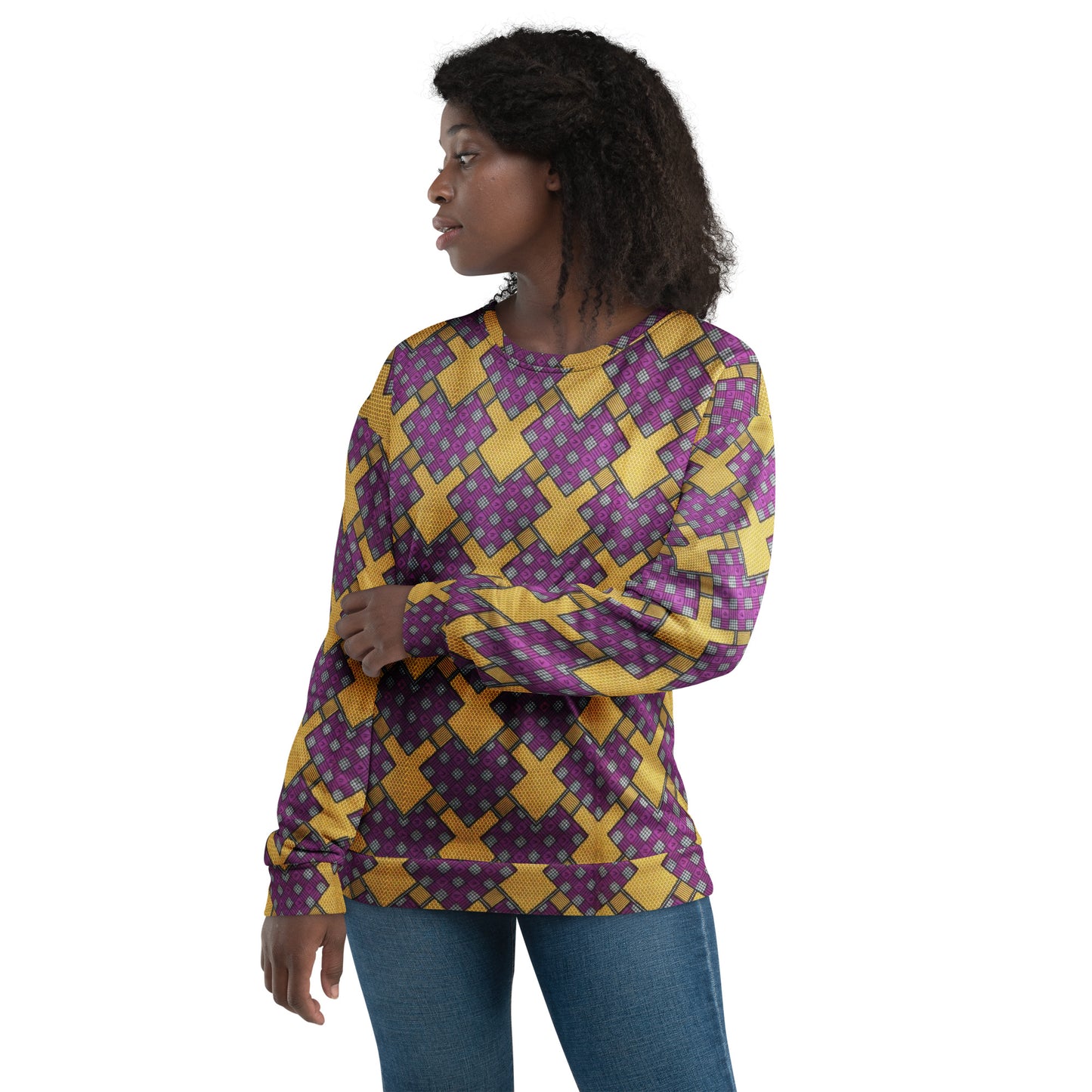 Purple Yellow Shapes Ankara Unisex Sweatshirt