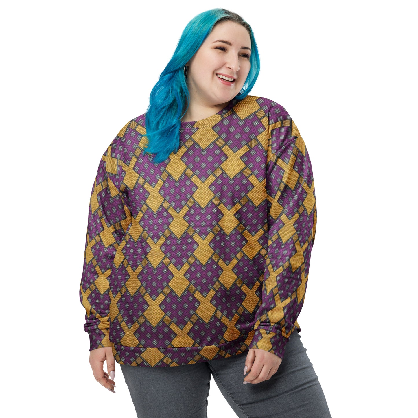 Purple Yellow Shapes Ankara Unisex Sweatshirt