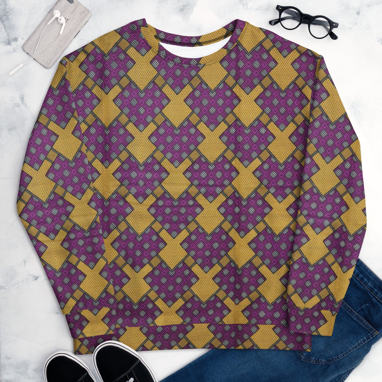 Purple Yellow Shapes Ankara Unisex Sweatshirt