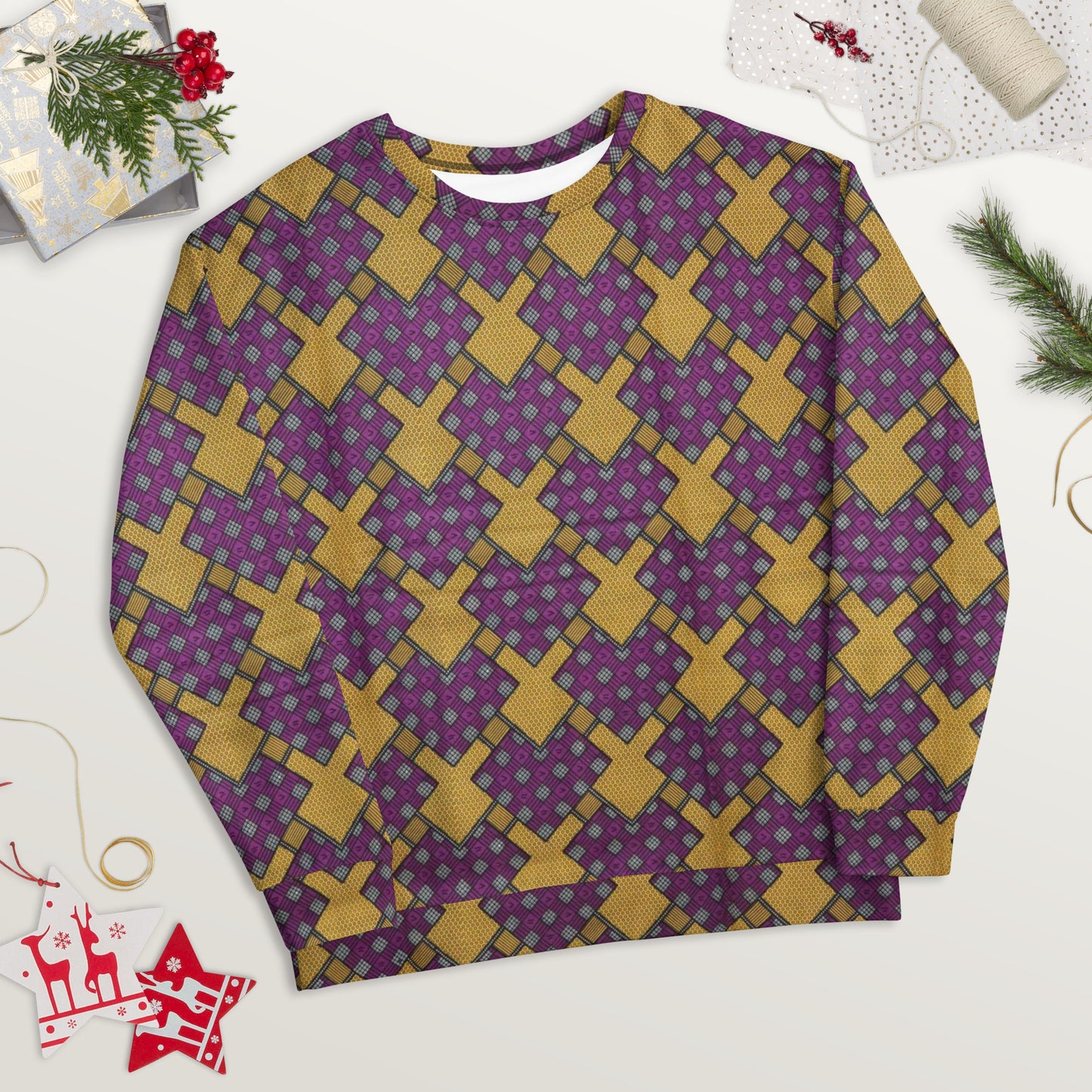 Purple Yellow Shapes Ankara Unisex Sweatshirt