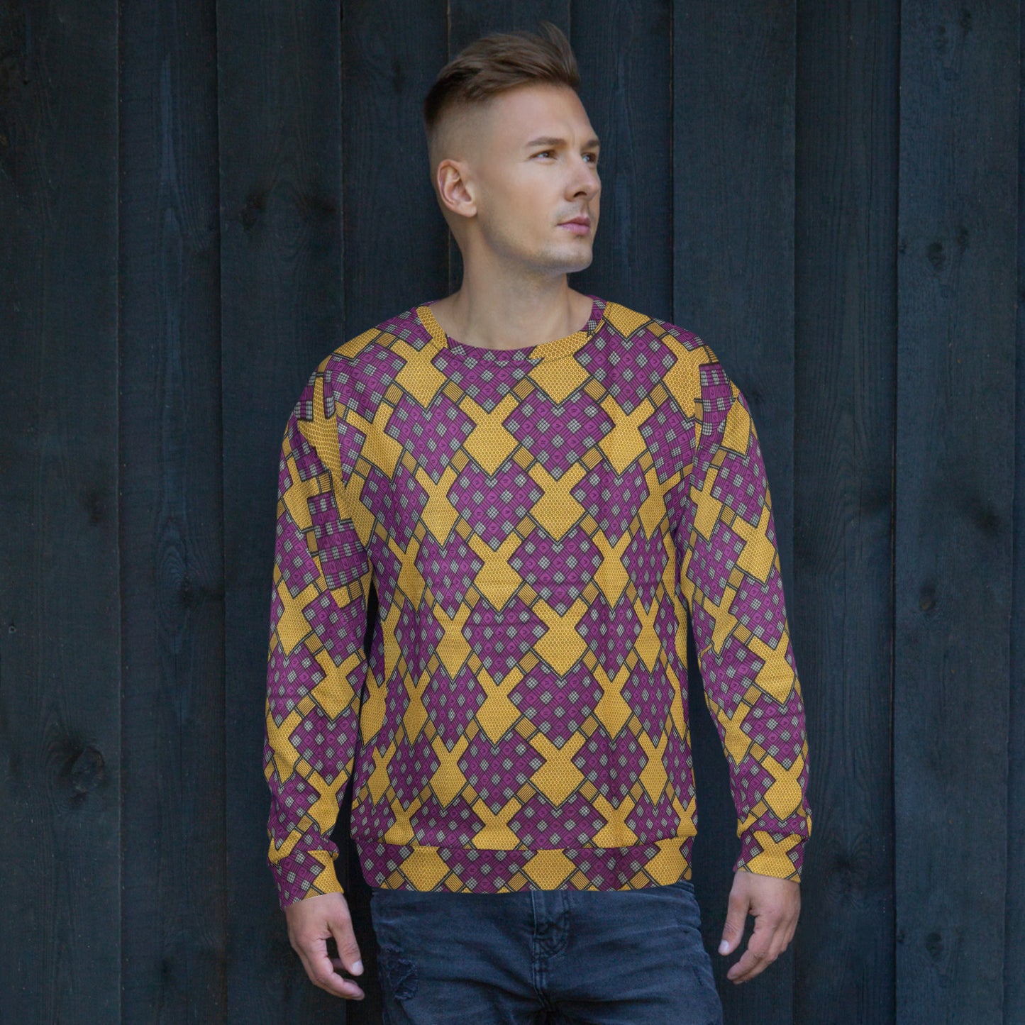 Purple Yellow Shapes Ankara Unisex Sweatshirt