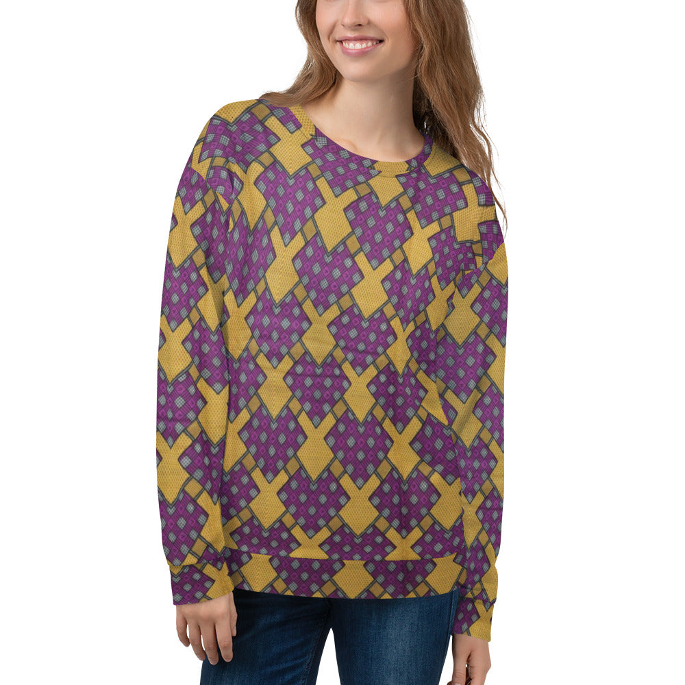 Purple Yellow Shapes Ankara Unisex Sweatshirt