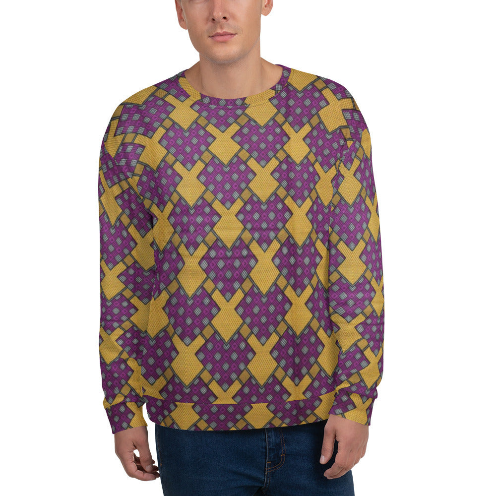 Purple Yellow Shapes Ankara Unisex Sweatshirt