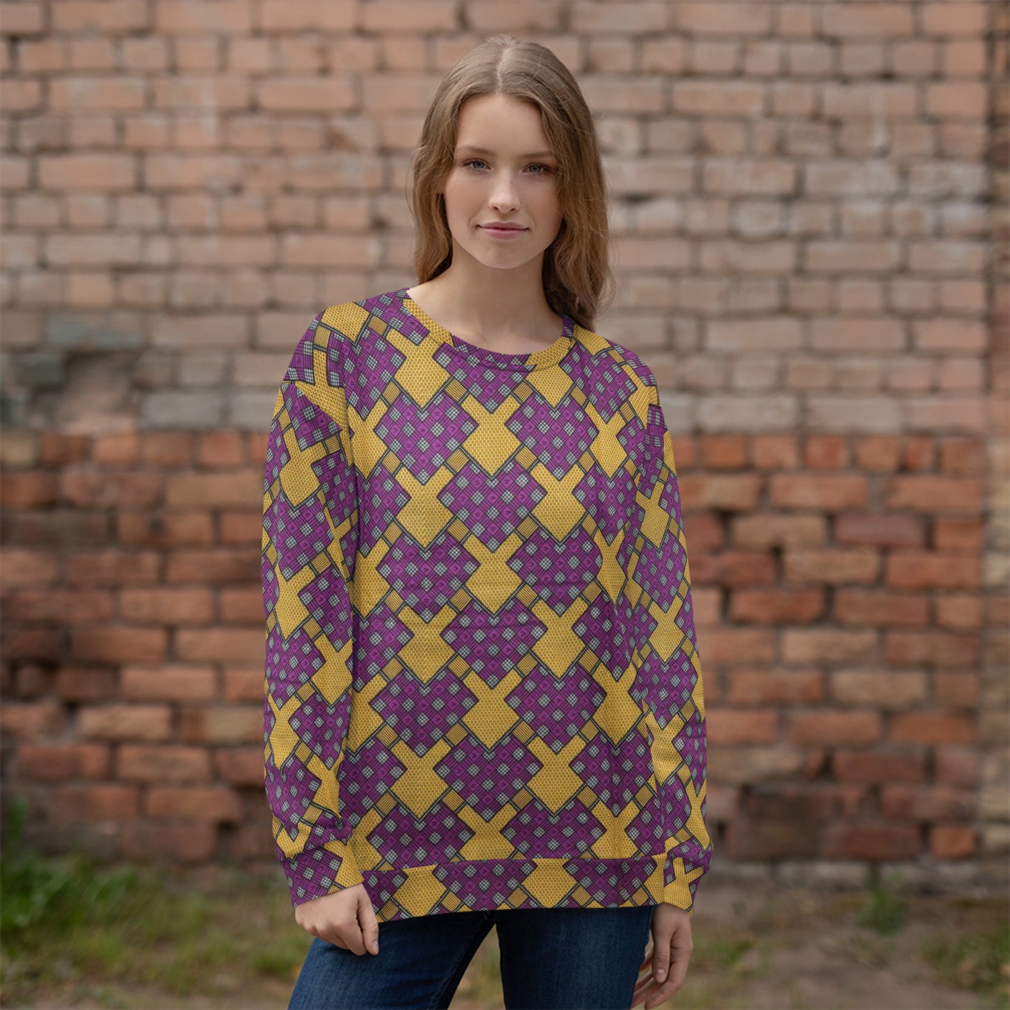 Purple Yellow Shapes Ankara Unisex Sweatshirt