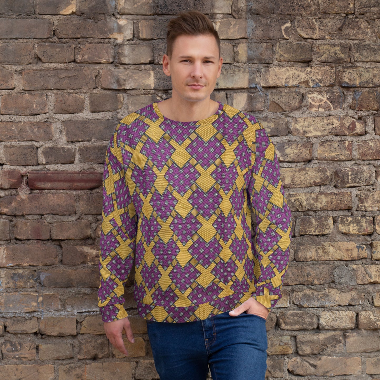 Purple Yellow Shapes Ankara Unisex Sweatshirt